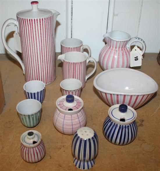 Twelve Rye striped pottery vessels
